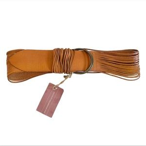 Leather Boho Wide Fringe Belt Monserrat De Lucca Brown Size Medium